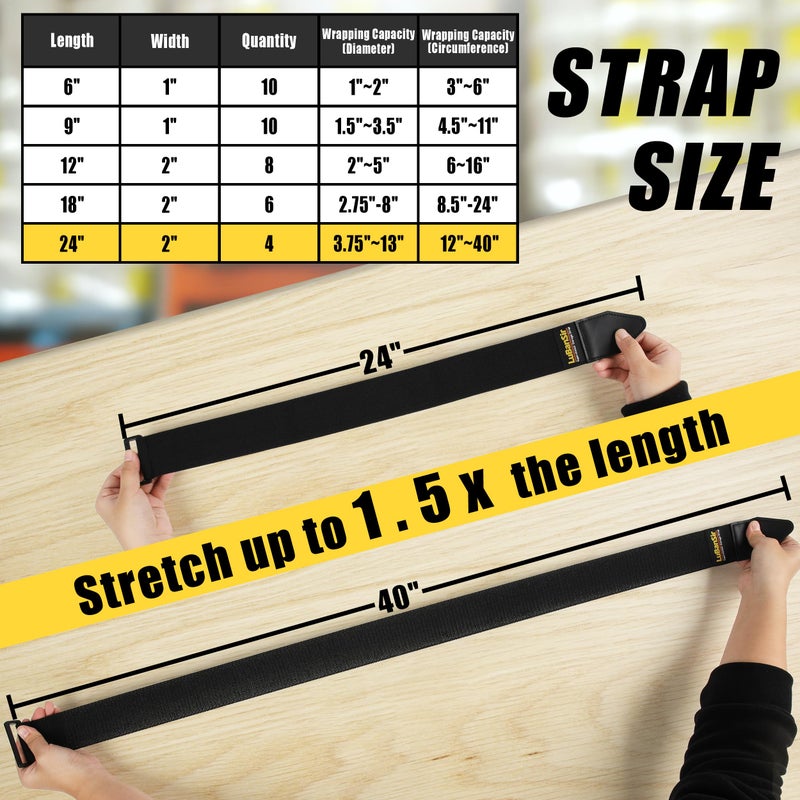 LuBanSir Cinch Straps, 2" x 24" (4 Pack) Elastic Hook and Loop Storage Strap for Extension Cord, Cable, Cord Wrap, Rope and Hose - Image 5